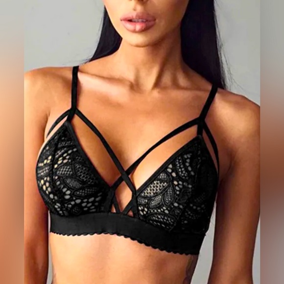Various Other - New Black Sheer Floral Lace Bralette Sz S